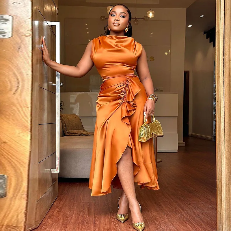 

Женское платье в африканском стиле, новинка 2024, модные атласные свадебные платья Дашики, элегантное платье макси в турецком мусульманском стиле