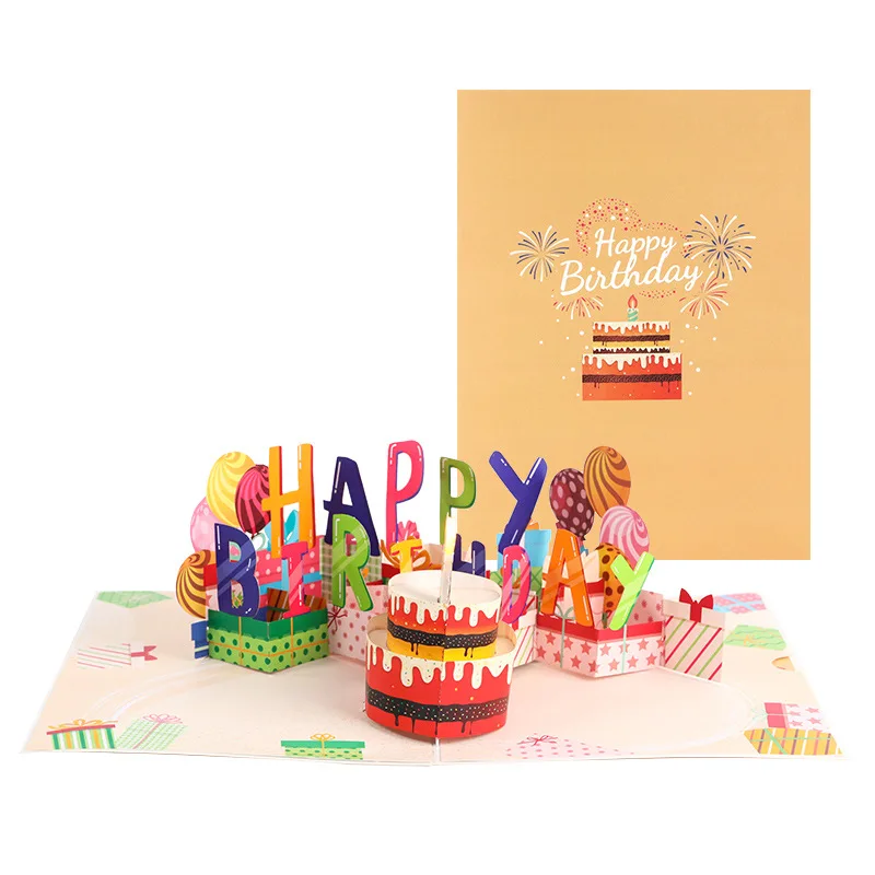 New Creative Greeting Card Chocolate Birthday Cake Blowing Candles Music Lights Ins Style 3D Cake Pop Up Birthday Gift Cards