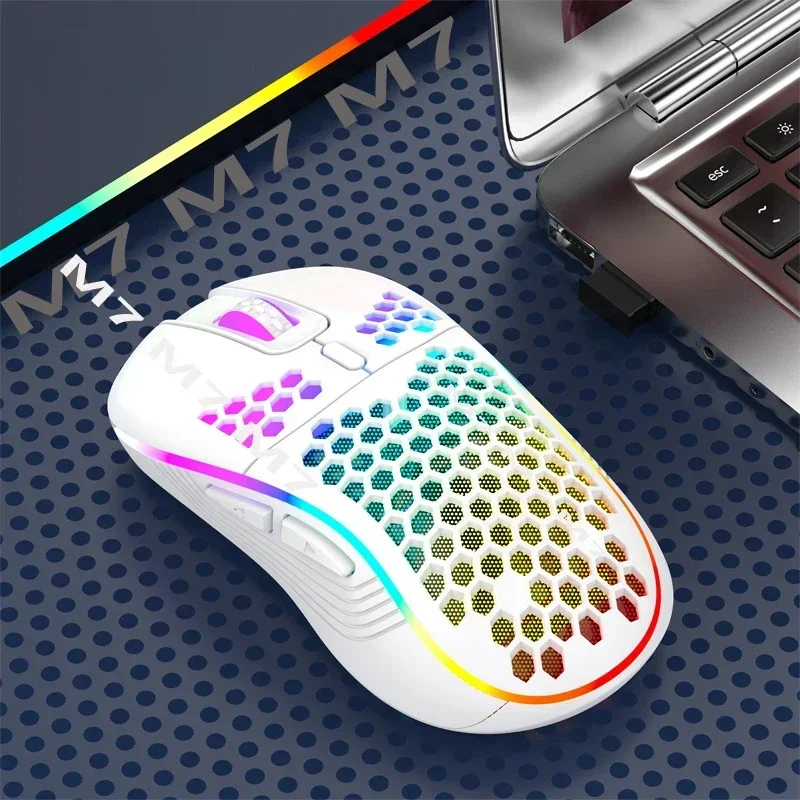 2.4G Wireless Gaming Mouse RGB Lighting Charging Mouse with Adjustable DPI Ergonomic Honeycomb Design for Desktop Laptop