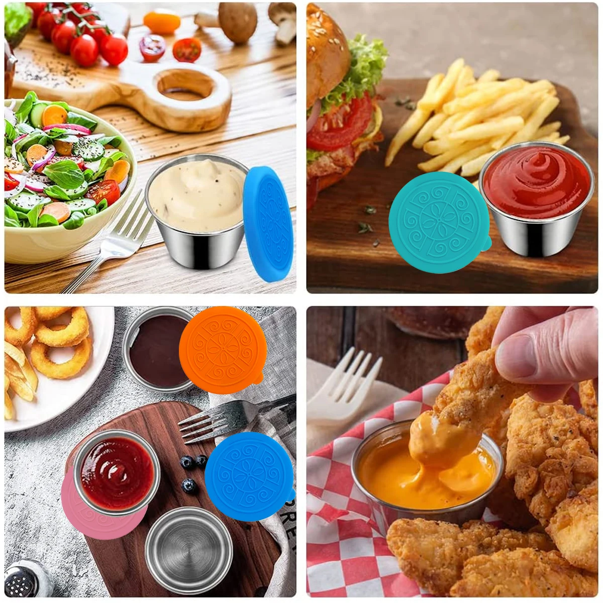 6Pcs 50ml Salad Container Box Stainless Steel Condiment Containers Leak-Proof Mini Sauce Cup for Lunch Box Picnic Travel Work 6
