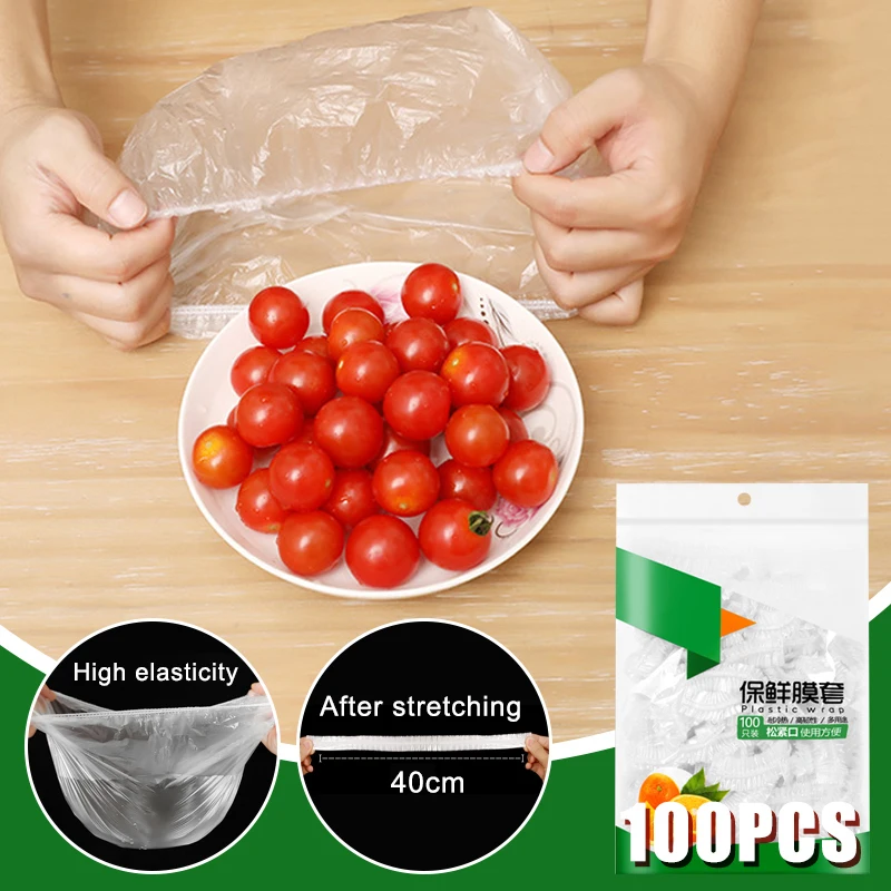 

100pcs Disposable Food Cover Plastic Elastic Food Wrap Bag Fruit Bowls Cups Keeping Fresh Film Kitchen Preservation Bag