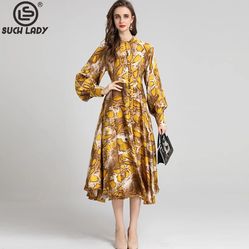 

Women's Runway Dresses Long Lantern Sleeves Printed Elegant Designer Vestidos