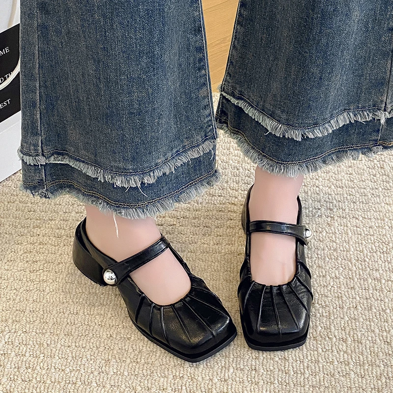 2024 Spring New Brand Women Slipper Fashion Pleated Round Toe Slip On Mules Shoes Round Toe Outdoor Dress Sandal Shoes