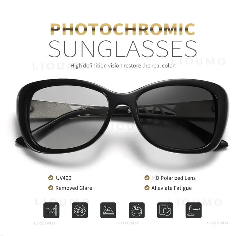 LIOUMO Mode-Sonnenbrille für Damen, Luxusmarke, hochwertige photochrome polarisierte Brille, Damen-Brille mit luxuriösem Kristallrahmen – Detail 3