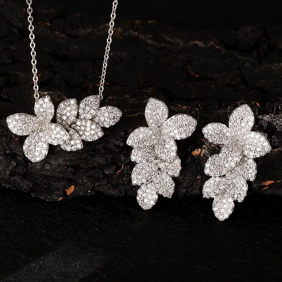 ZAKOL Blatt Blume Design Micro-Inset Zirkon Ohrringe Anhänger Zwei-Stück Set Für Frauen Exquisite Mode Charme Party schmuck Sets – Detail 3
