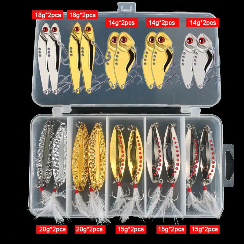 10-20Pcs Fishing Lure Set Metal Spinner Lure Spoon Sequins with Box Fishing  Tackle Artificial Hard Bait