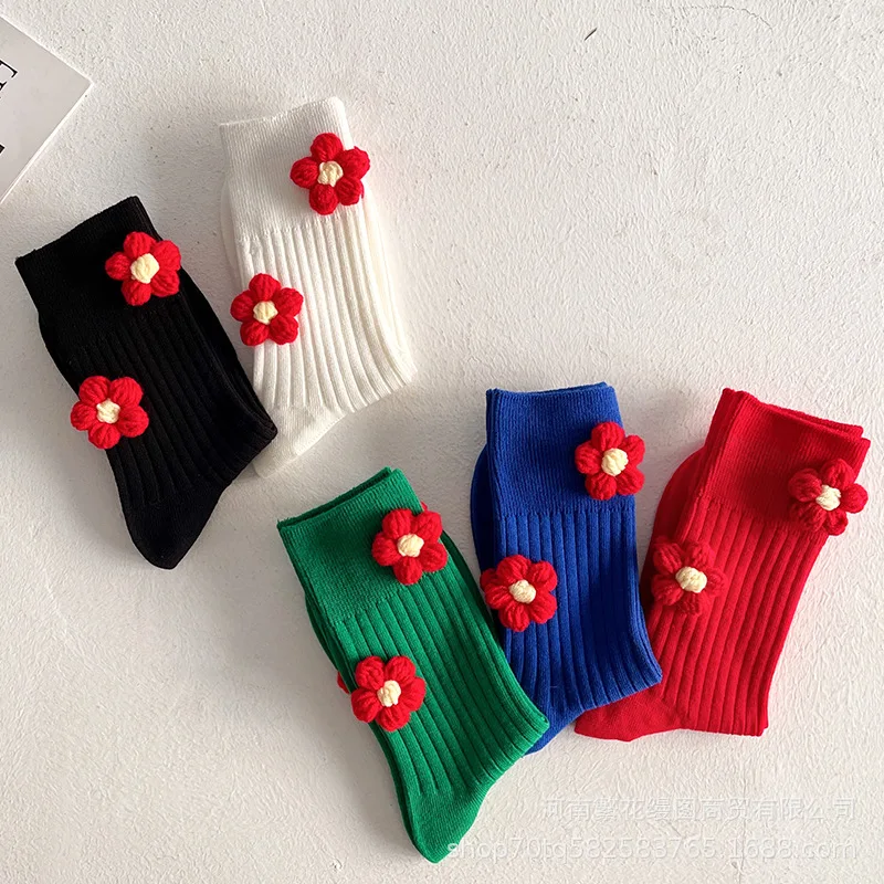 

Spring Harajuku Accessories Klein Blue Middle Tube Slouch Socks Female Korean Style Women Wool Flowers Cotton Cute Socks E Girl