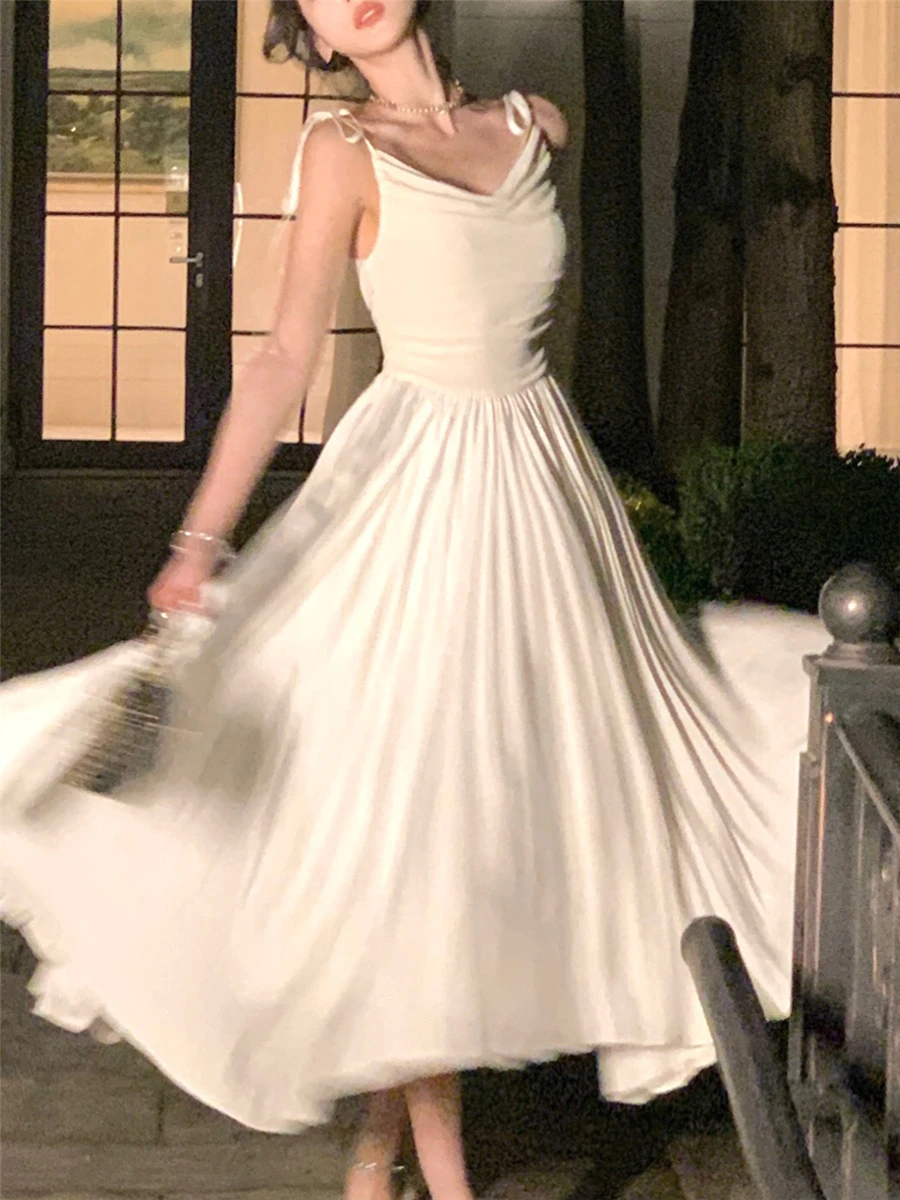 

Midi Dress Women Elegant Summer 2023 New Fashion Evening Sleeveless Slim Vestidos Vintage Design Party Dresses Female Clothes