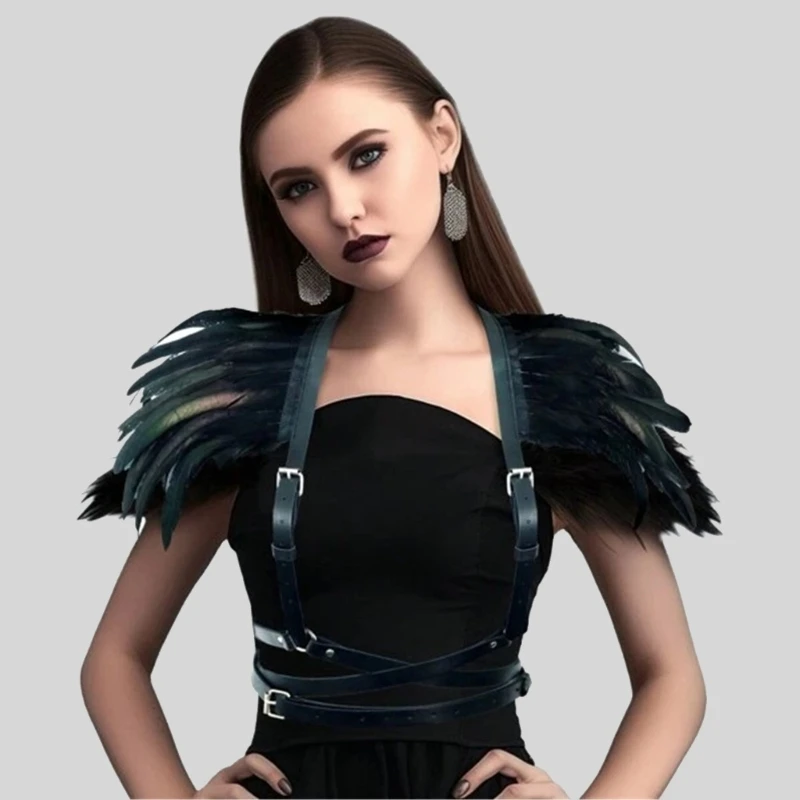 

Womens Feather Shrug Shawl Wrap Halloween Costume Scarf Black Shrug Cape Shawls for Parties and Nightclubs