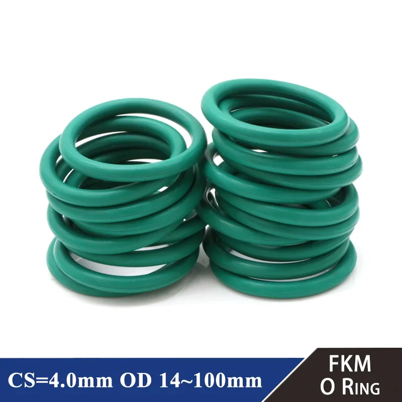 

10Pcs FKM O Ring CS 4.0mm OD 14~100mm Sealing Gasket Insulation Oil Resistant High Temperature Resistance Fluorine Rubber O Ring