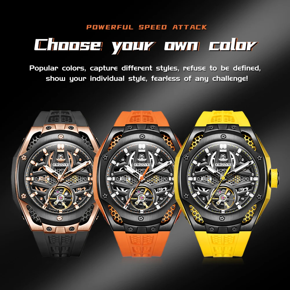 OUPINKE 9003 Men's Watches Luxury Tourbillon Automatic Mechanical Wristwatch Silicone Sapphire Waterproof Luminous Trend Watches