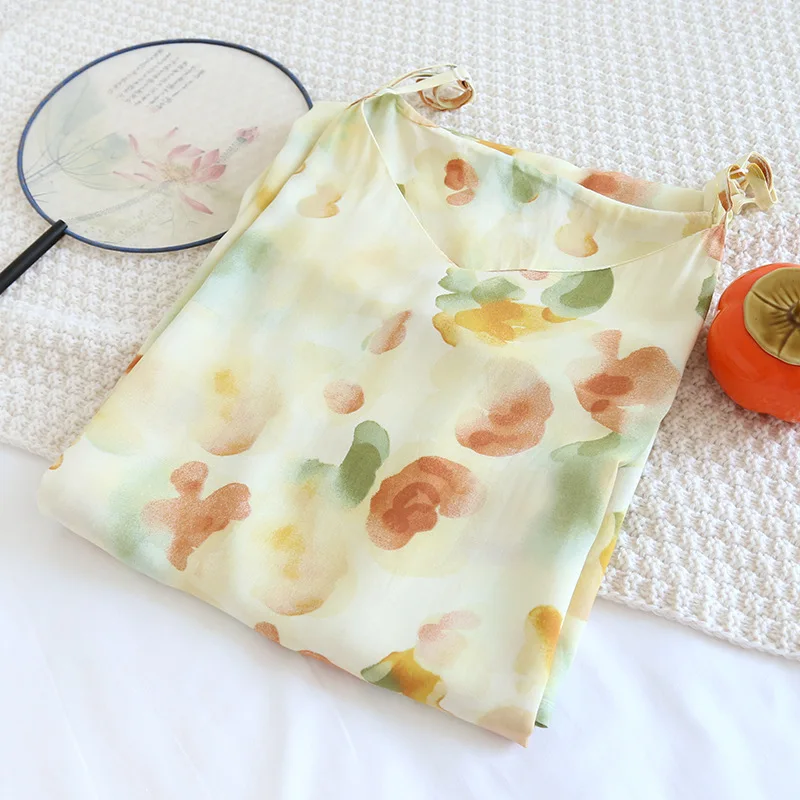 2024 New Women's Summer Sleeping Skirt with Viscous Fiber Soft and Comfortable Printed Slim Fit and Gentle Sleeping Skirt Ladies