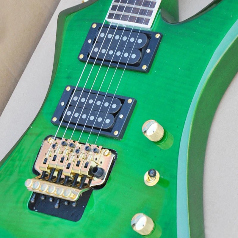 Shaped Dovetail Double Shake Electric Guitar Tiger Print Veneer Green OTGT-2061