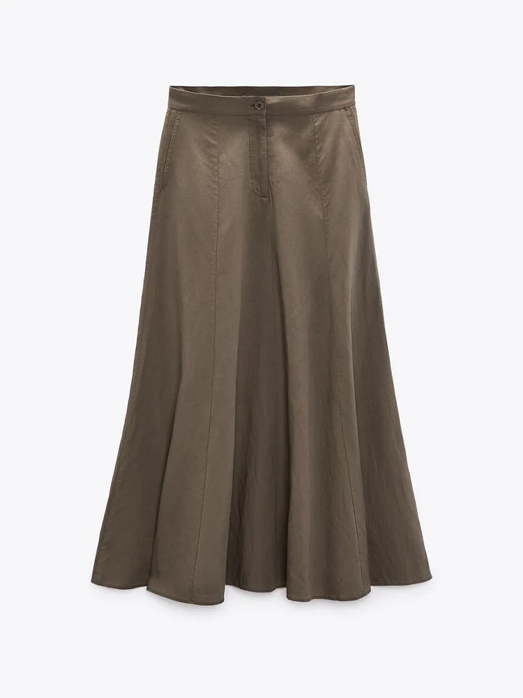 

Zach AiIsa High Quality New Women's Fashion Simple and Versatile Linen Blend Fabric Textured Loose Casual Mid Waist Maxi Dress