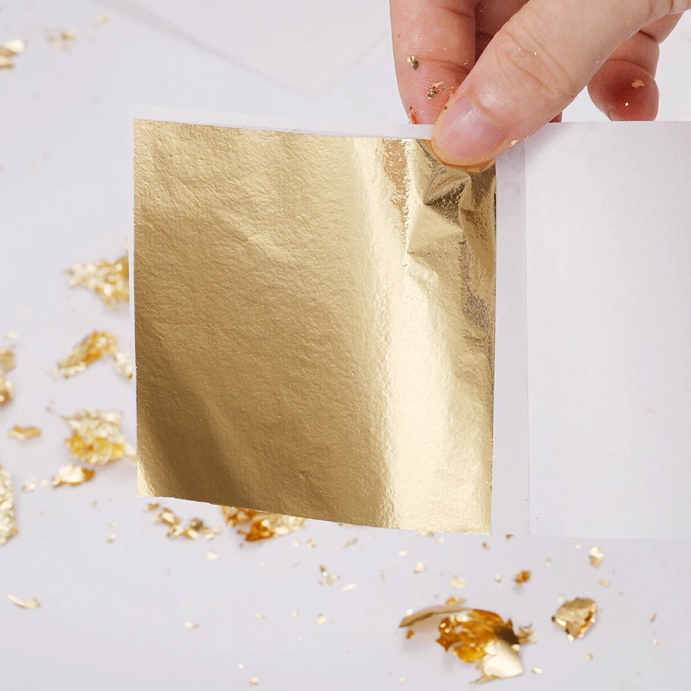 100pcs 8x8cm Imitation Gold & Silver Foil Glitter Sheets for DIY Crafts & Jewelry Making