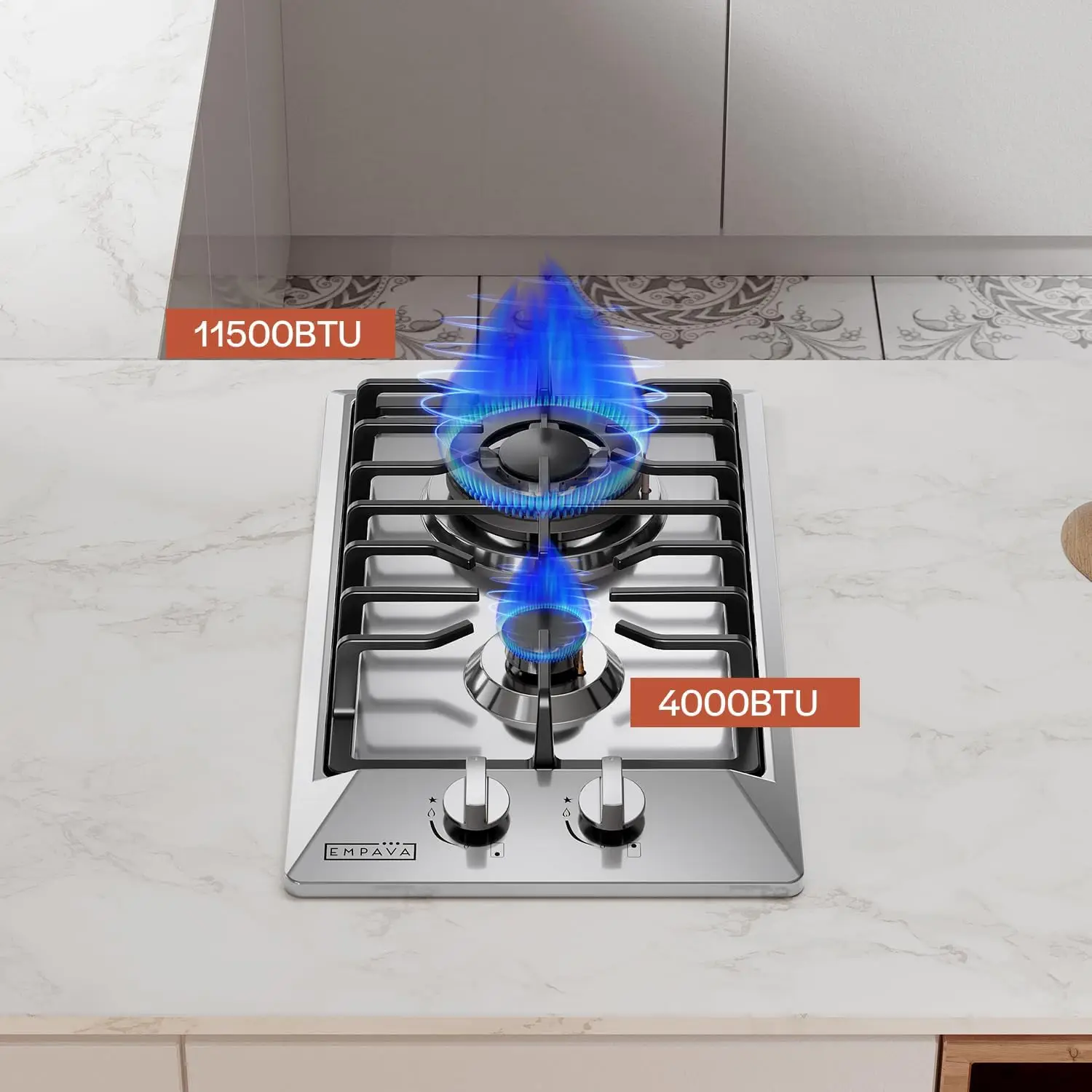 Gas Cooktop, Rv Stove Top, 2 Burner Italy Cooktops, NG/LPG Convertible in Stainless Steel