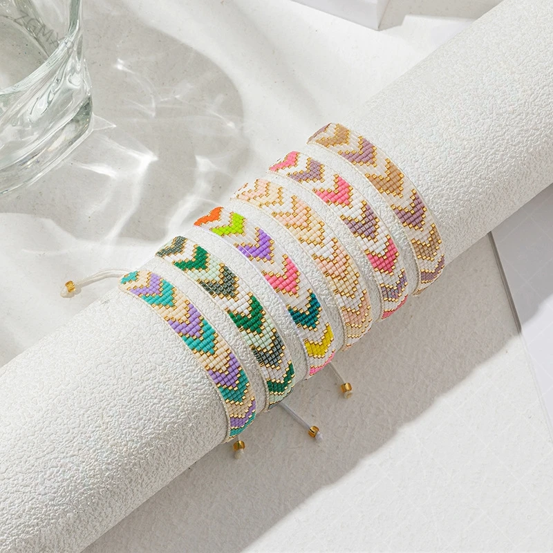 

Браслет из бисера со стрелками, ослепительный Радужный дизайн, геометрия, оригинальное ручное вязание, богемный Регулируемый простой браслет