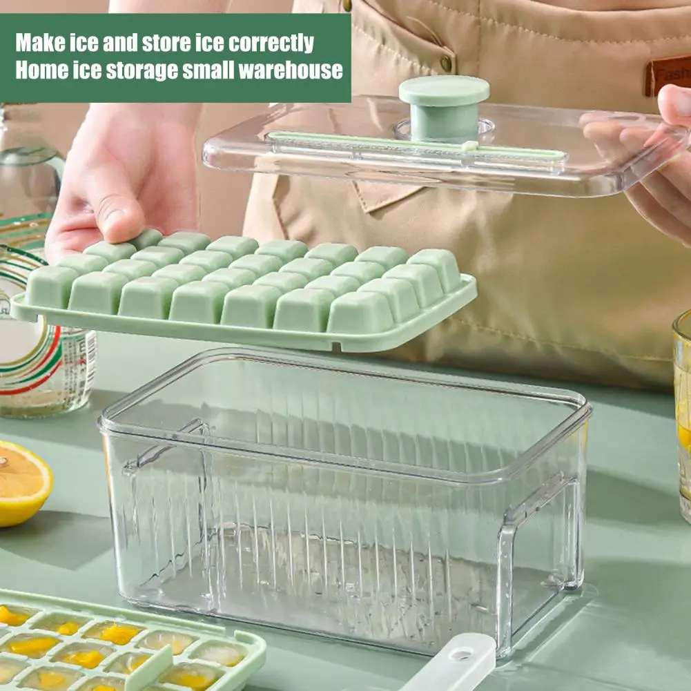 1 Set Ice Cube Mold Press Button Design Easy To Demold Food Grade Ice Making Mold Tool With Shovel Household Supplies
