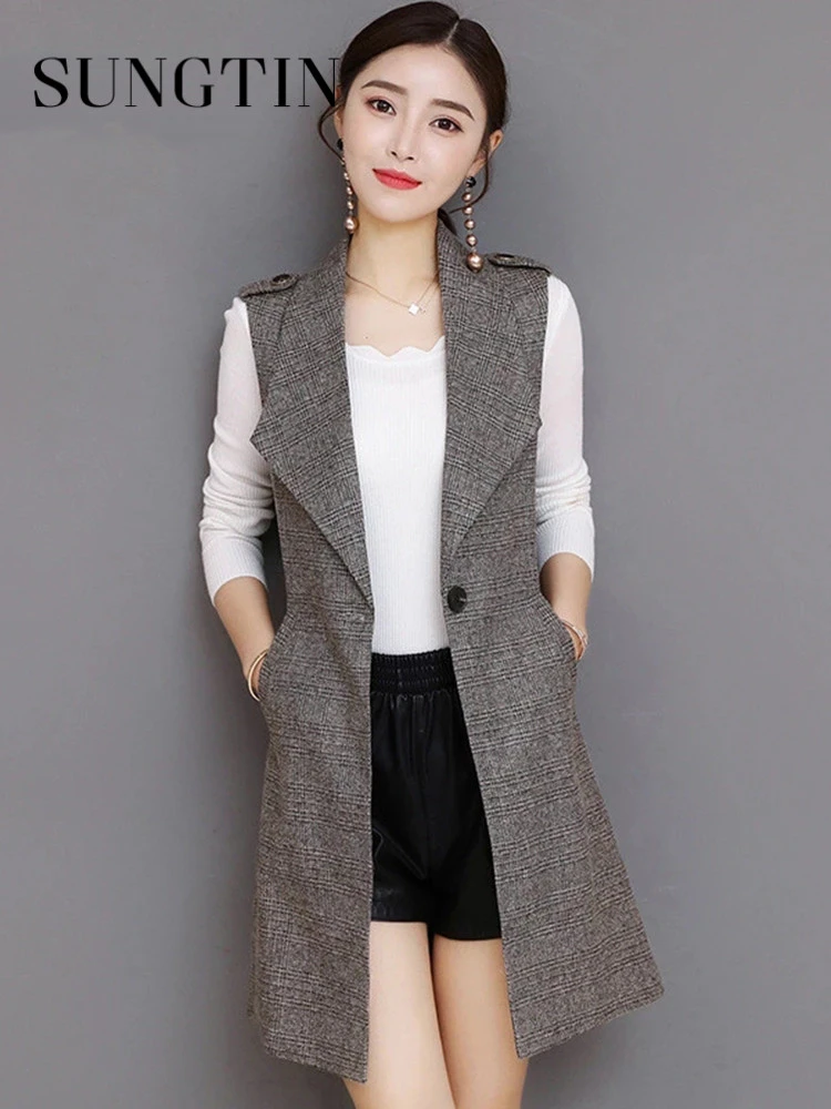 Long sleeveless blazer womens Clearance