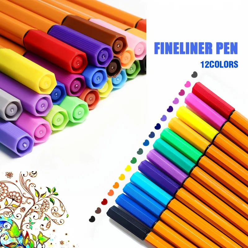 Set di penne colorate a fodera fine da 12/24 pezzi, pennarelli colorati impermeabili per disegnare, appunti per ufficio, regalo di cancelleria per la scuola, marcatura dell'aula