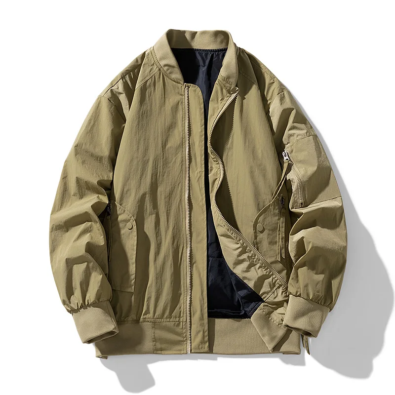 

Men Stand Collar Zipper Bomber Jacket Black Army Green