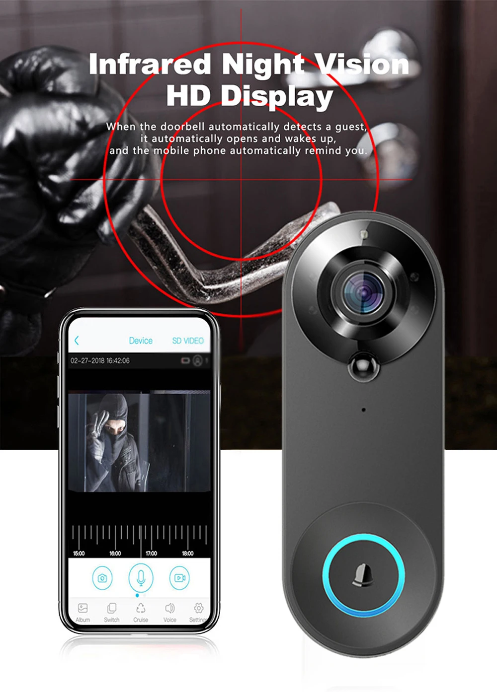 WiFi Video Doorbell 1080P Tuya Smart Wireless Doorbell Night Vision Home Securit