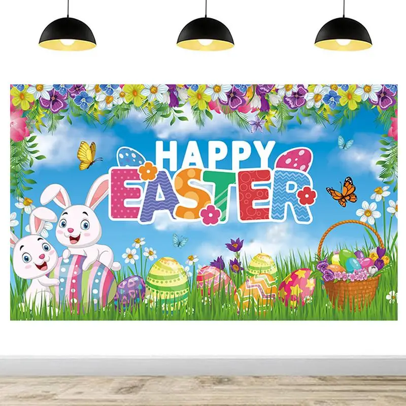 

Happy Easter Background Grassland Rustic Eggs Banner Spring Happy Easter Banner Polyester Flowers Easter Party Decoration