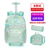 Wheel School Bag Set 18 Inch Student Roll Up Backpack Three 3 Package Pencil Case with Fur Ball Pendant Stylish Lightweight 4