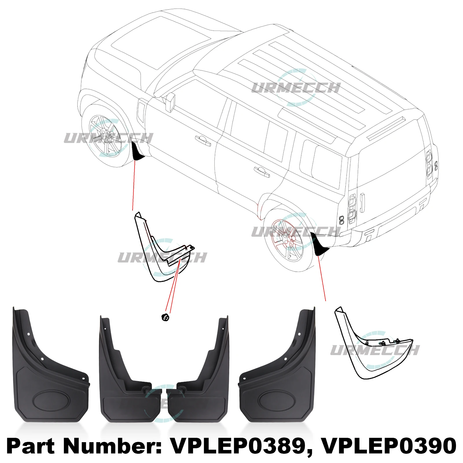 4 stuks auto spatlappen voor Land Rover Defender 90 110 L663 2020-2023, spatschermen, voorspatbord, achterspatborden, Styling Body wiel accessoires 4 stuks auto spatlappen voor Land Rover Defender 90 110 L663 2020-2023, spatschermen, voorspatbord, achterspatborden, Styling Body wiel accessoires