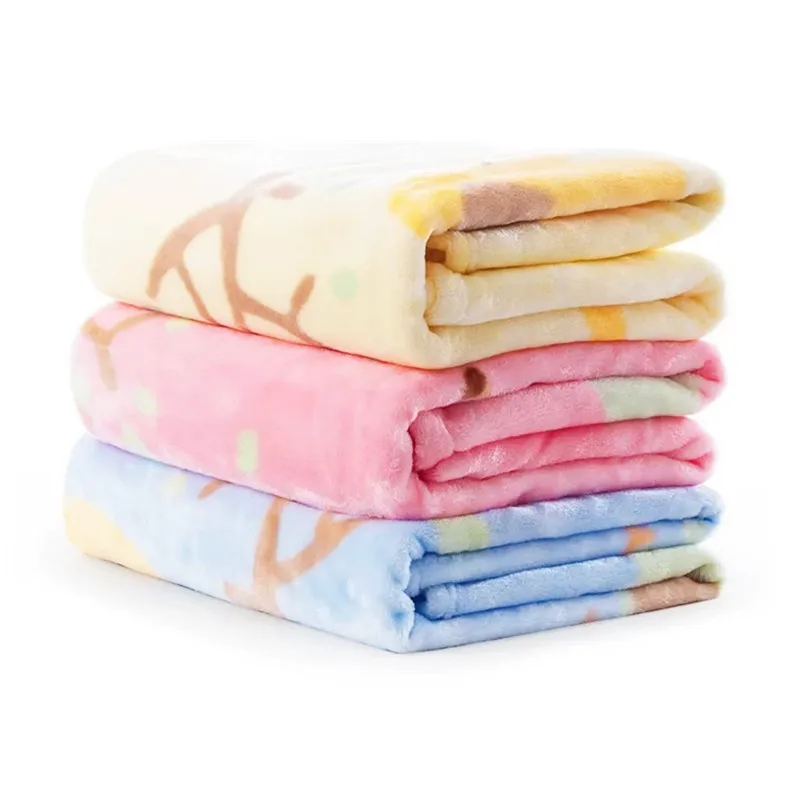

70x100cm Soft Warm Skin-friendly Coral Fleece Flannel Blankets Printed Pattern Solid Color Winter Warmer Blanket Home Supplies