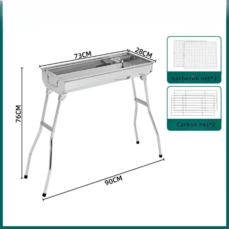 야외 스테인레스 스틸 숯불 그릴, 대형 바베큐 도구, 휴대용 무료 설치 손잡이, 접이식 바베큐 요리