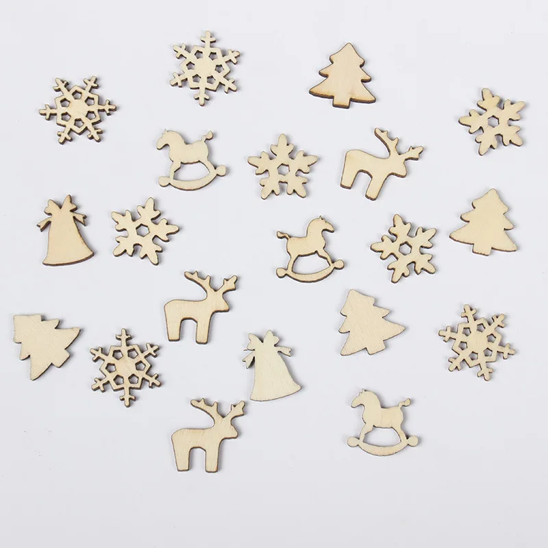 100Pcs Christmas Decorative Wood Chips Natural Wooden DIY Christmas Tree Hanging Pendant HomeDecor Christmas WoodChip Craft Gift