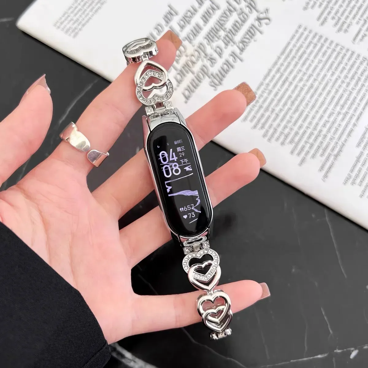 Fashion Love Heart Metal Bracelet Smartwatch Strap
