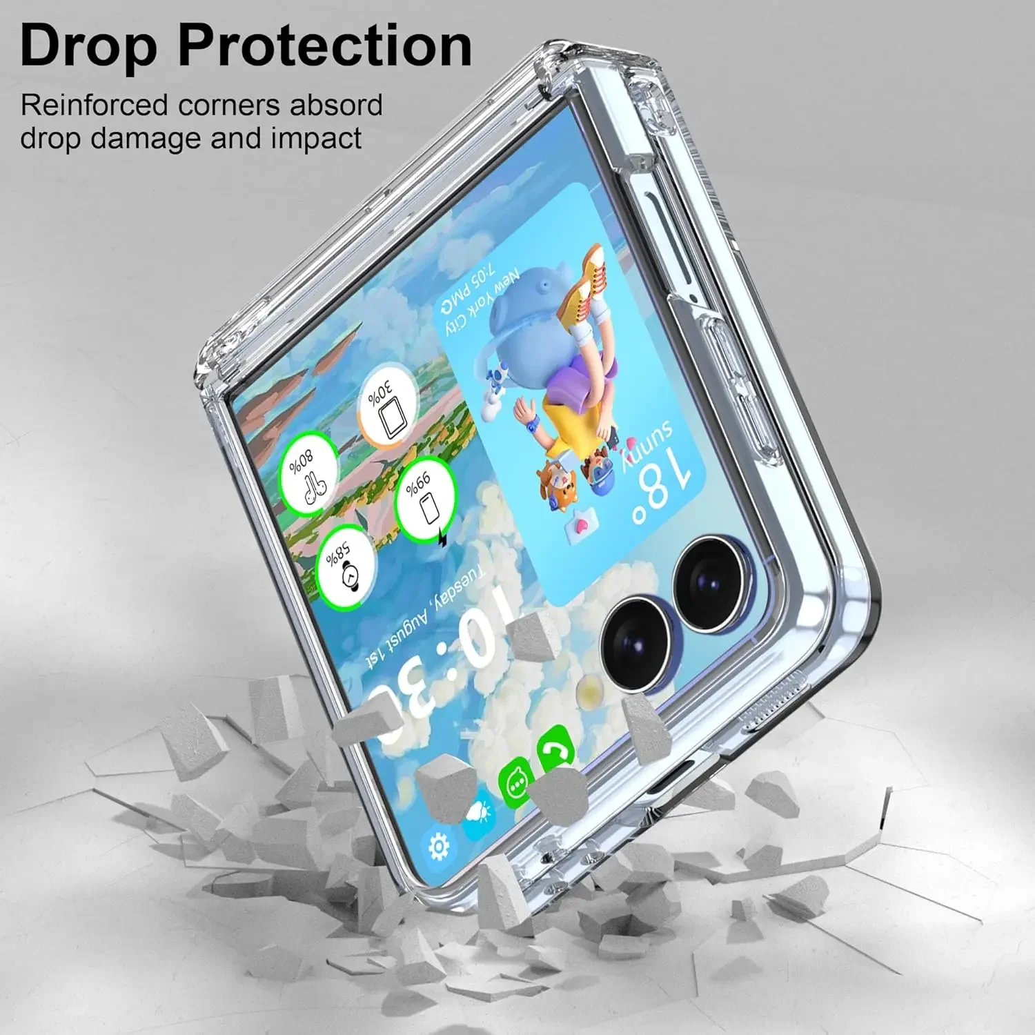 Hinge Protection Hard PC Phone Case with Tempered Glass Screen Protectors