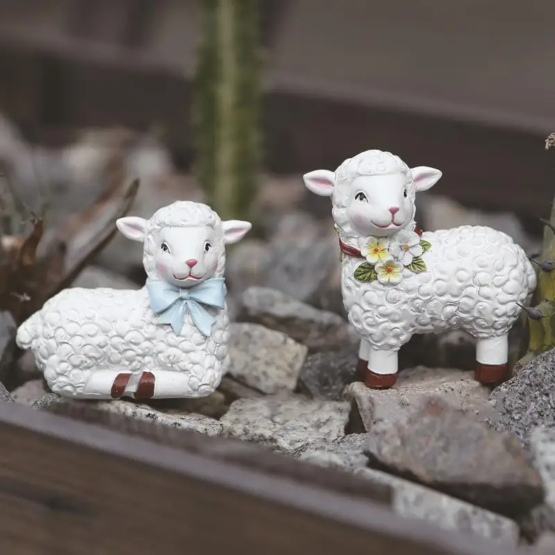 Easter Lamb Decor Cartoon Sheep Home Accent Statue 6cm/2.4inches Spring Garden Resin Figurines Farmhouse Tiered Tray Decor For 3