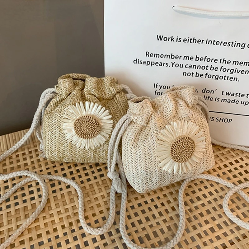 

Gusure Summer Woven Straw Crossbody Bags for Women Fashion Handmade Beach Bag Small Bucket Handbag Female Travel Shoulder Bag