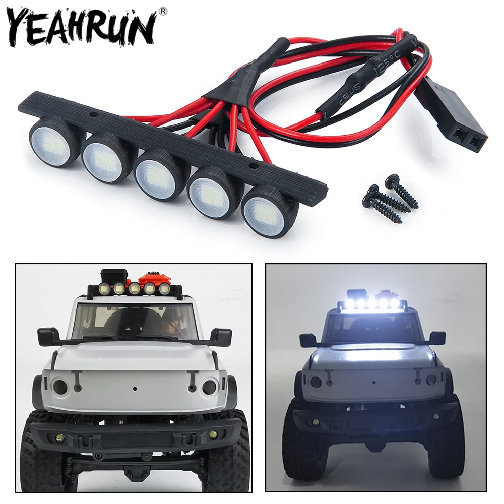 

YEAHRUN RC Car Roof Light 5LED Lamp Headlight Spotlight Light Bar For 1/24 Axial SCX24 AXI00006 Bronco Decoration Parts