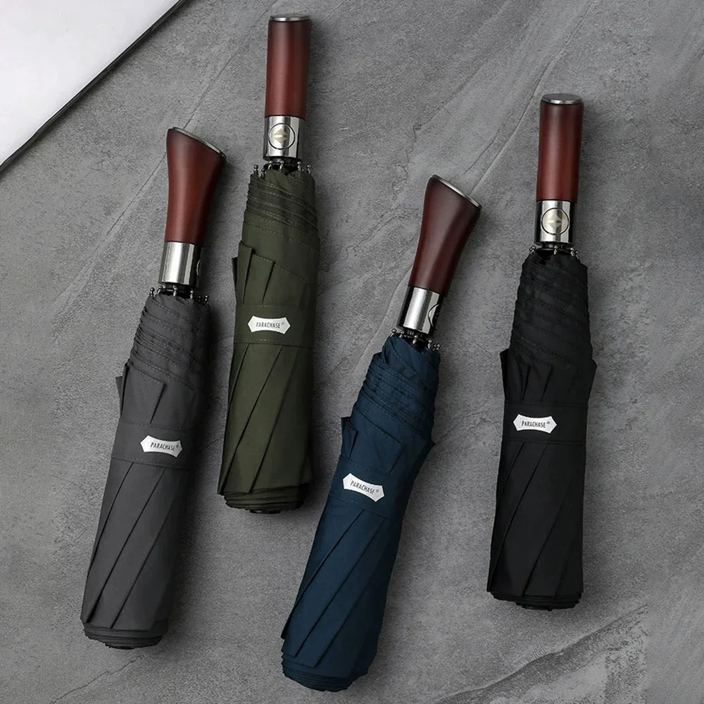 Windproof Large Umbrella Men 8 Ribs Fully Automatic Umbrella Heavy Rain Outdoor Wooden Folding Umbrellas Compact Parasol folding umbrella,automatic umbrella