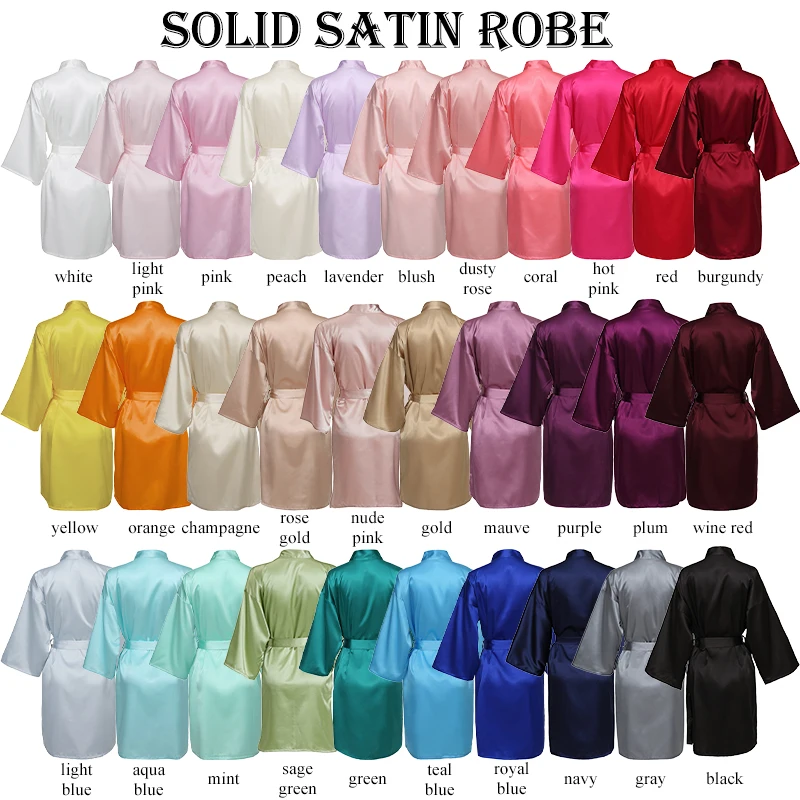 Silk Robe Bridesmaid Bride Short Satin Women Wedding Bathrobe Sleepwear Dressing Gown Plus Size Belt