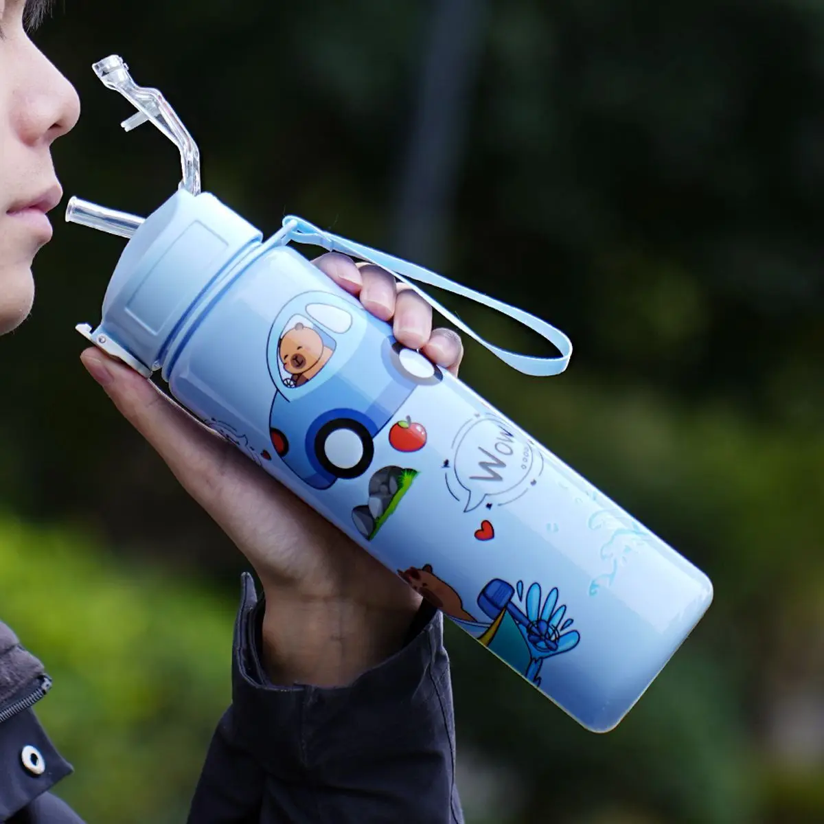Capybara Large Capacity School Kids Ecofriendly Plastic Water Bottle Cartoon Capybara Children Outdoor Straw Cup Water Bottle Plastic Water Bottle