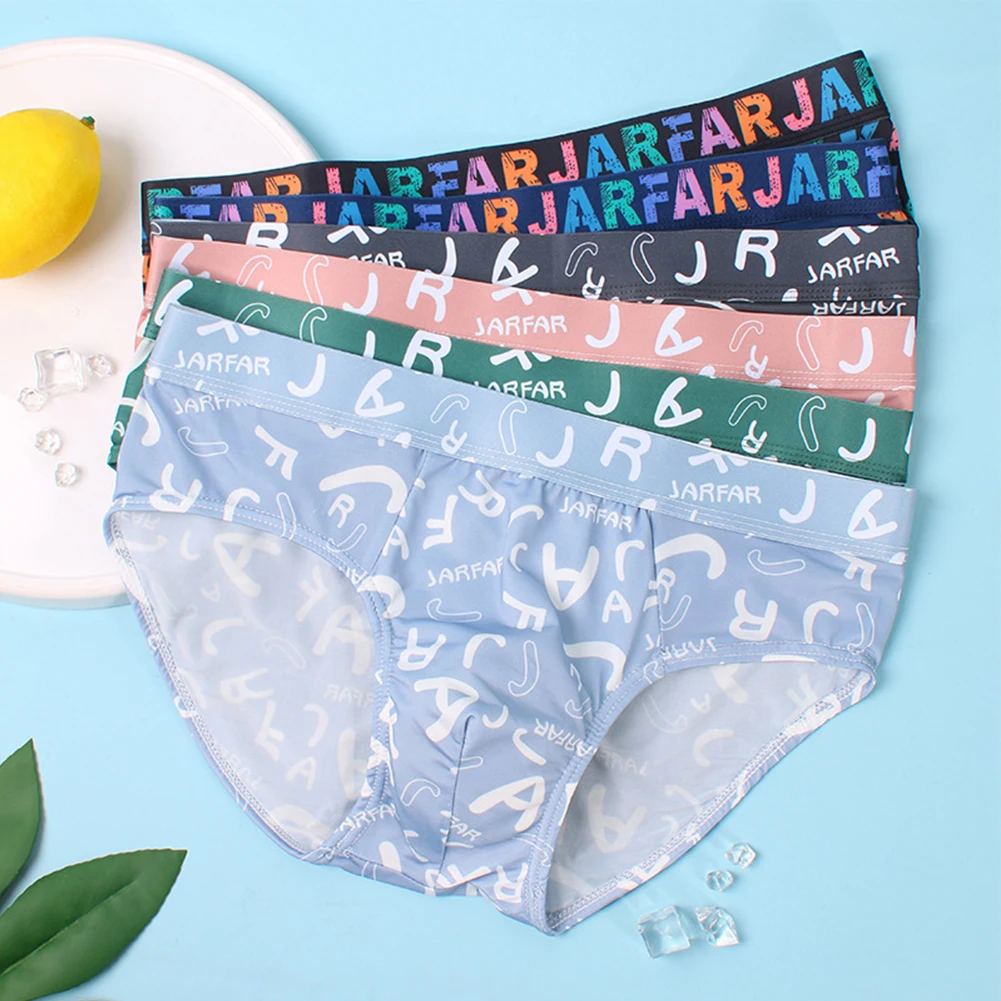 

Mens Ice Silk Letter Print Briefs Low-rise Sexy Underwear Breathable Pouch Underpants Men's Swimsuit Erotic Underwear