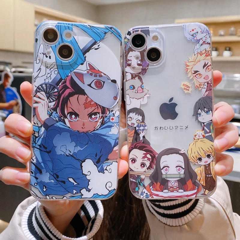 Funda de Anime japonés Demon Slayer para iPhone, 11, 12, 13, 14, 15 Pro Max, 6s, 7, 8Plus, X, XR, XS, SE, PhoneKimetsu No Yaiba, TPU