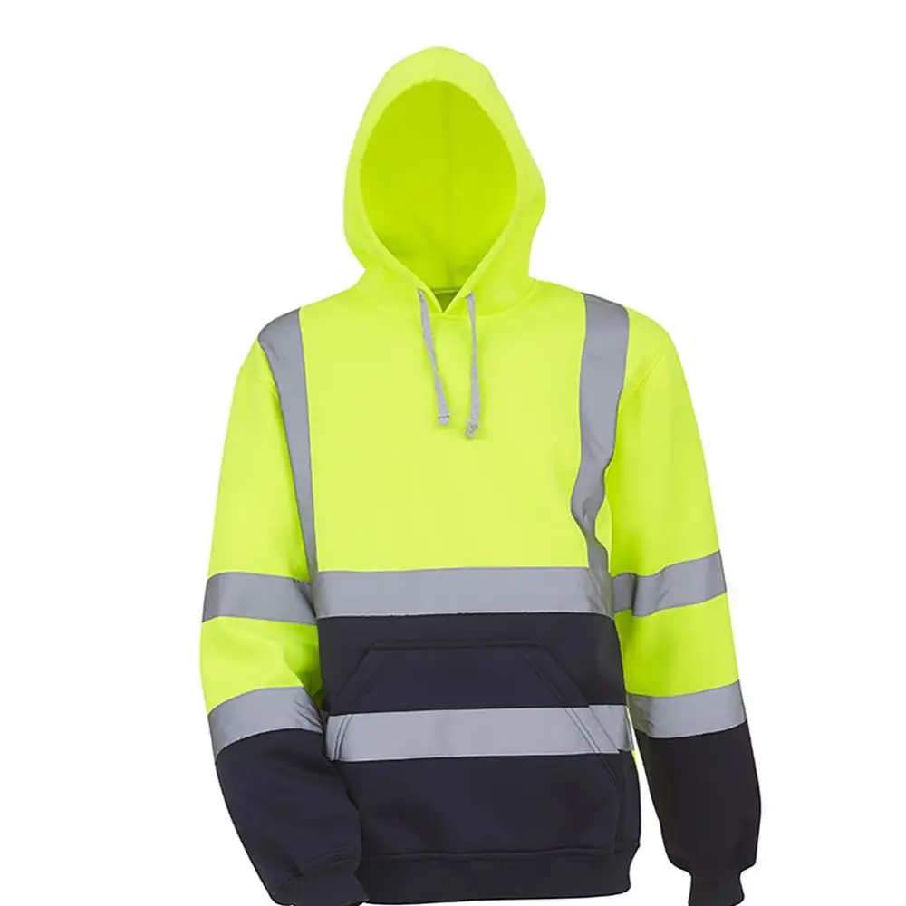 Long Sleeve Men Top Pullover Hoodie Sweatshirt Reflective High Visibility Coat