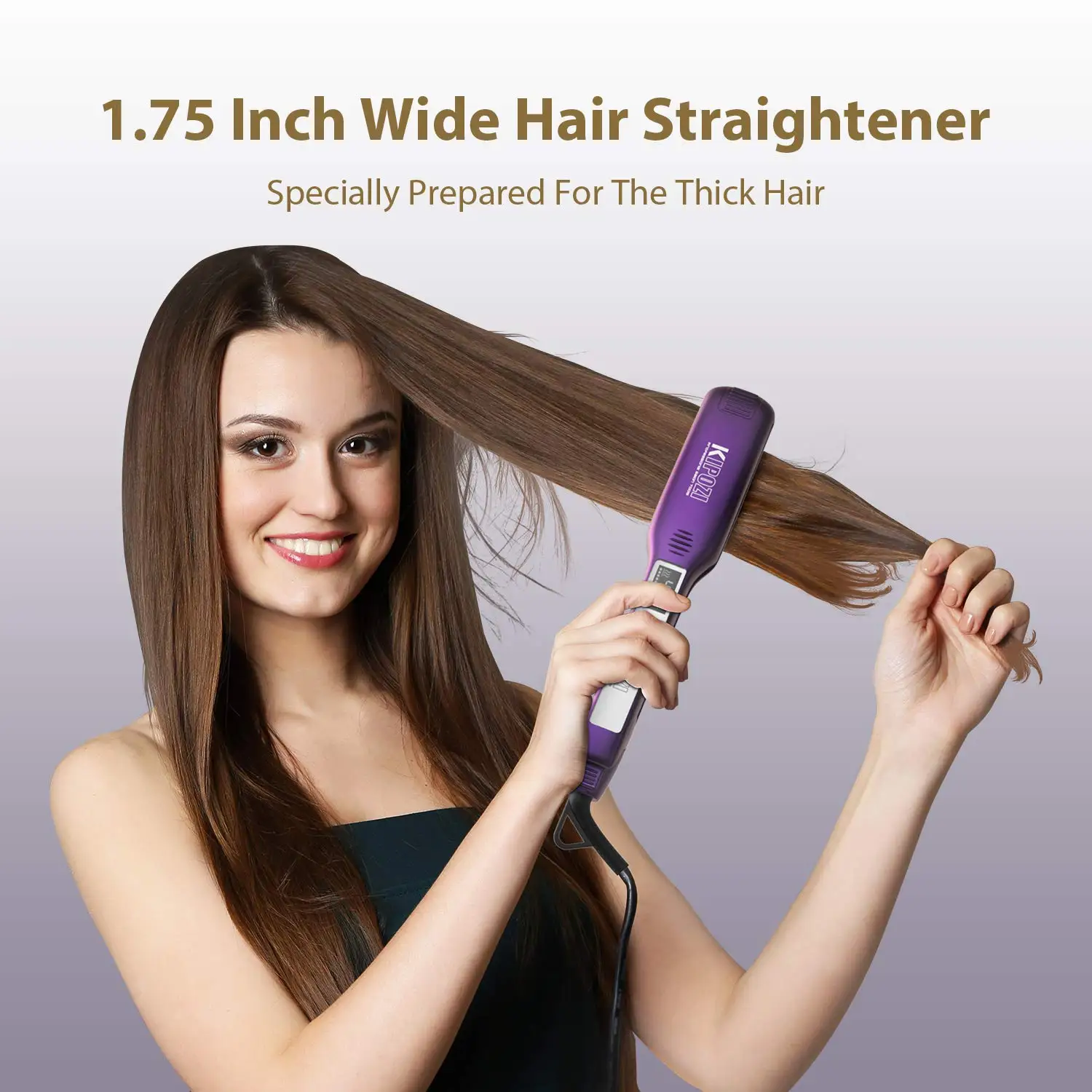 KIPOZI Professional Hair Straightener Titanium Flat Iron with Digital LCD Display Dual Voltage Instant Heating Curling Iron Gift 3