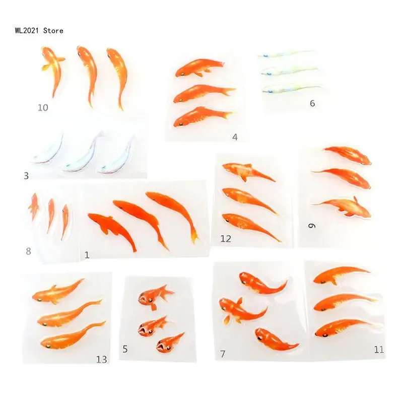 

12 Pcs Goldfish Sticker DIY Three-dimensional Fish Epoxy Resin Filling Material