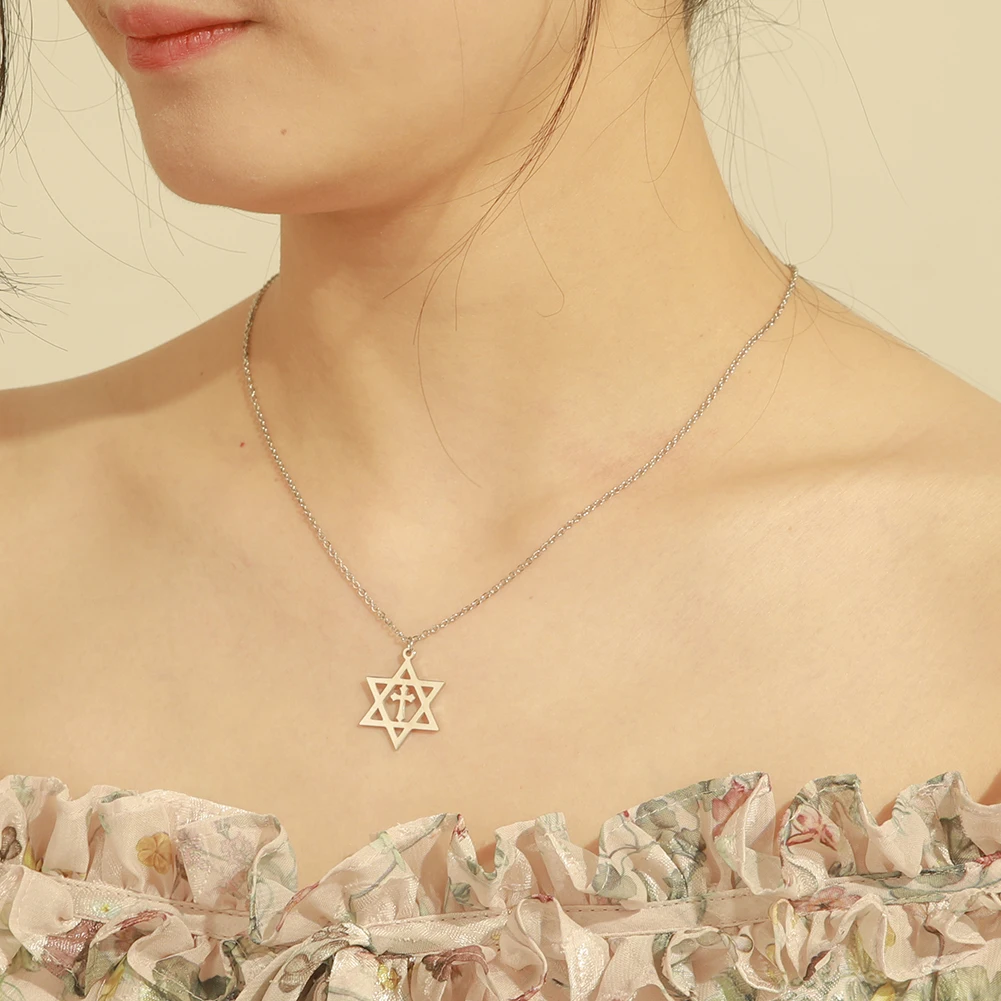 Cazador Stainless Steel Gold Color Star of David Christian Cross