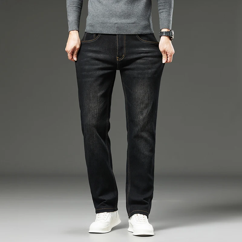 Plus Size Straight Jeans Men 56 48 30 Loose Black Blue Stretch Big Classic Slim Fit Brand Male Pants Elastic Denim Trouser
