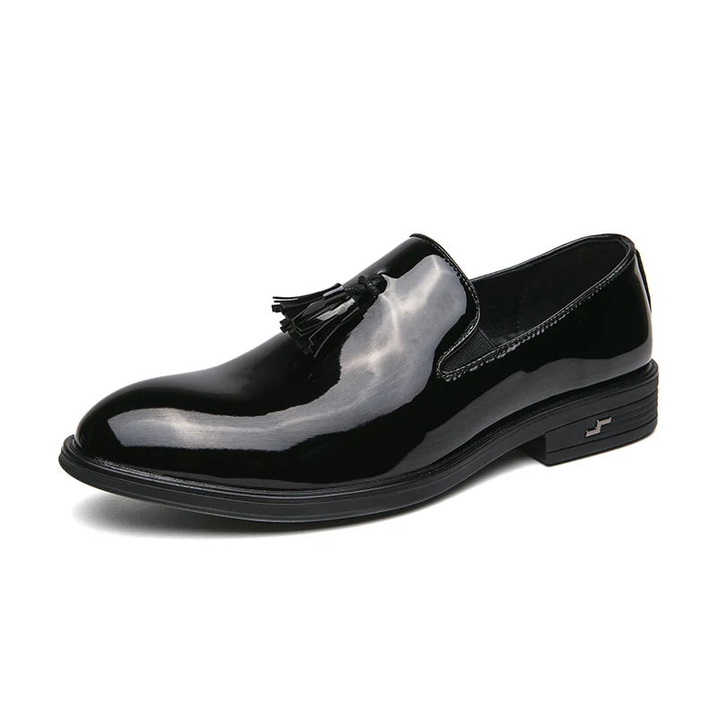 

Men's Fashion Smooth Leather Shoes Formal Tassel Slip-On Shoes Size 45 Business Pointed Toe Loafers Black