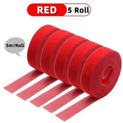Reusable Self-Adhesive Cable Ties and Organizer - 5m Roll Nylon Strap Bundle for Wire Management and DIY Projects (Red x  x 5 rolls)