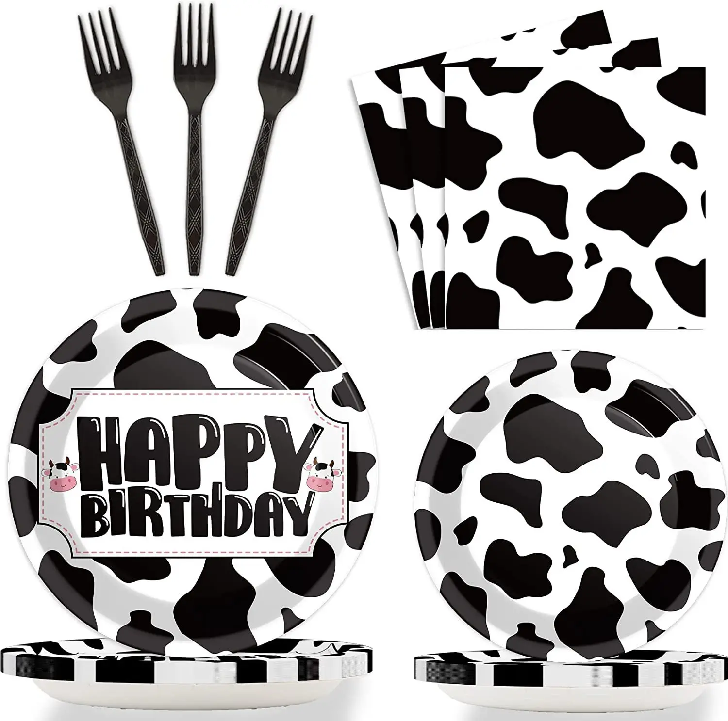 

10Guests Cow Theme Disposable Tableware Farm Animals Plates Napkins Forks Happy Farm Theme Birthday Party Supplies Kids Favor